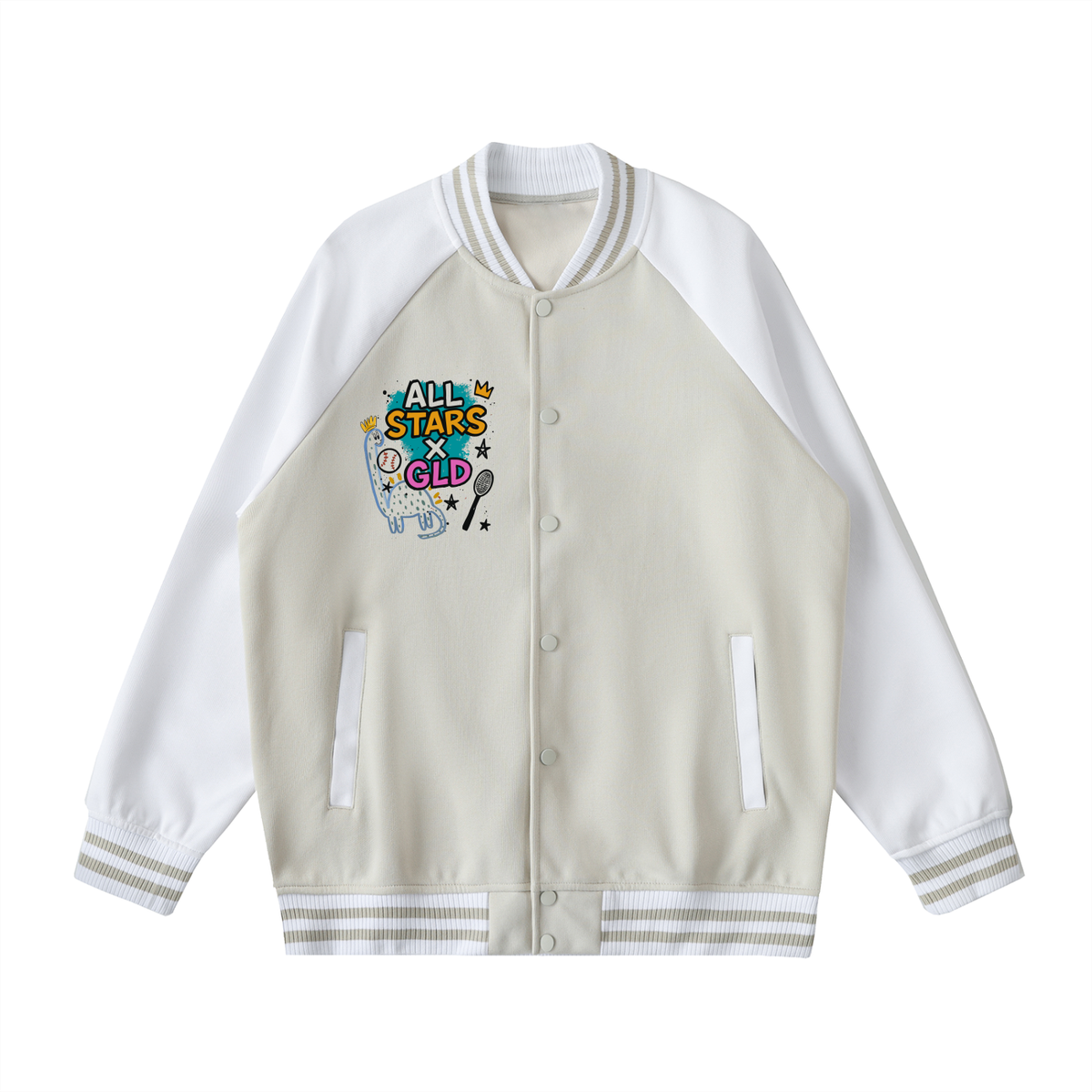 Two-Tone Raglan Sleeve Varsity Jacket - Adult Sizes – Girls Love Dinos