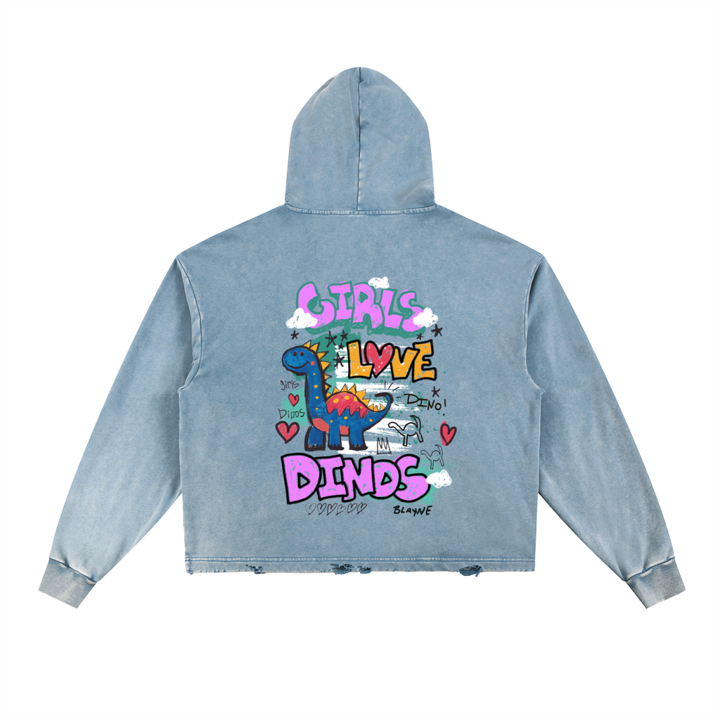 GLD OG Design - Adutl Vintage Washed Frayed-Hem Hoodie