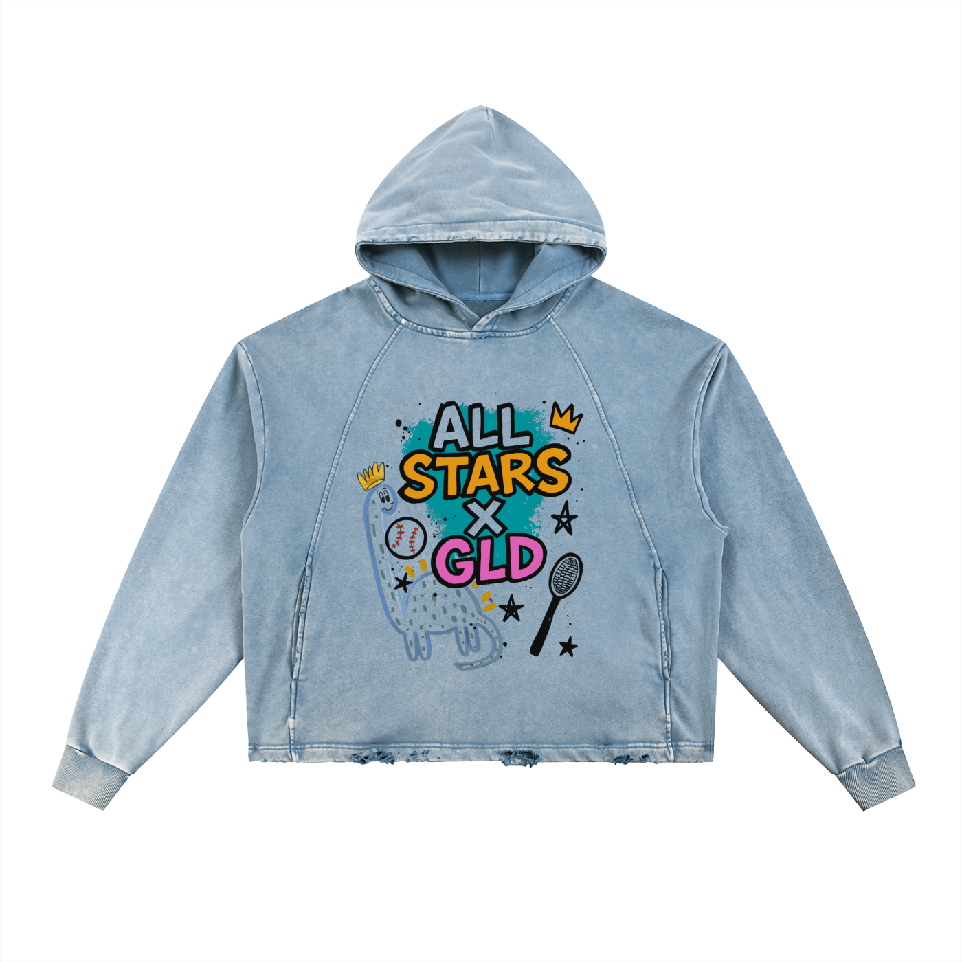 All Star x GLD Vintage Washed Frayed-Hem Hoodie