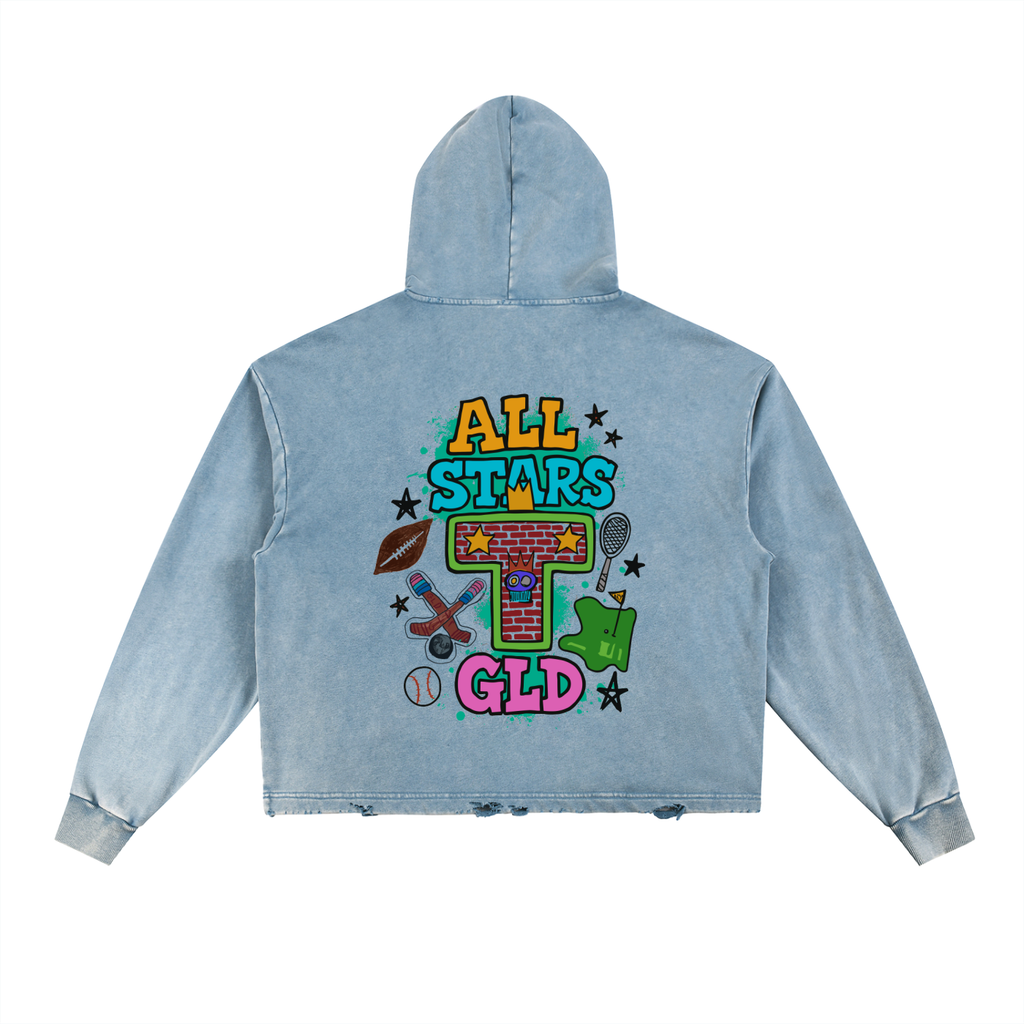 All Star x GLD Vintage Washed Frayed-Hem Hoodie